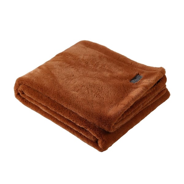 KENNETH COLE REACTION KCR Solid Faux Fur Orange Throw Blanket