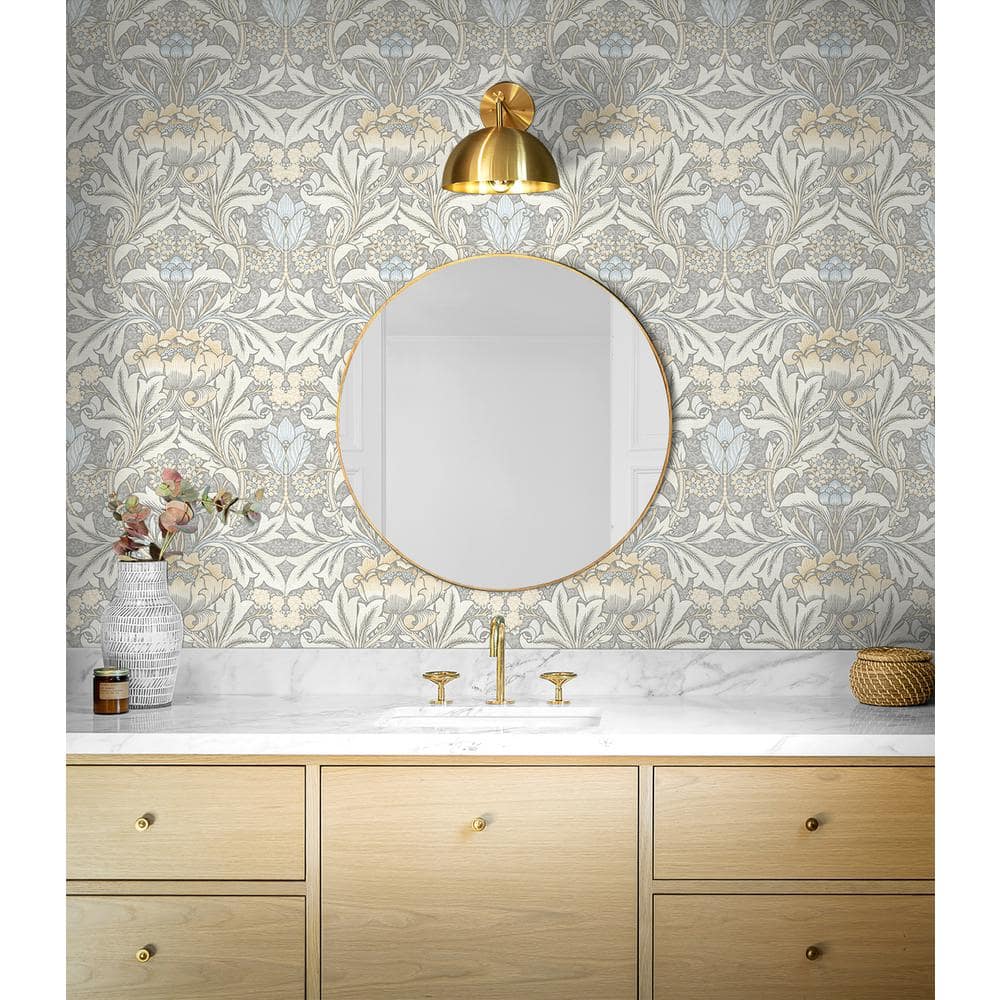 Daydream Grey & Pearl Blue Floral Peel and Stick Wallpaper