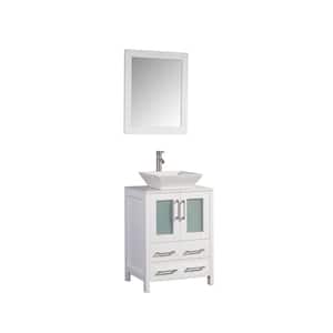 Ravenna 24 in. W Bathroom Vanity in White with Single Basin in White Engineered Marble Top and Mirror
