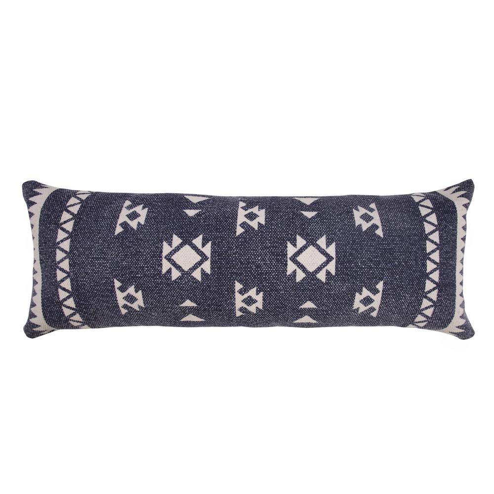 Southwestern Navy Blue / White 14 in. x 36 in. Dynamic Denim Geometric Indoor Throw Pillow