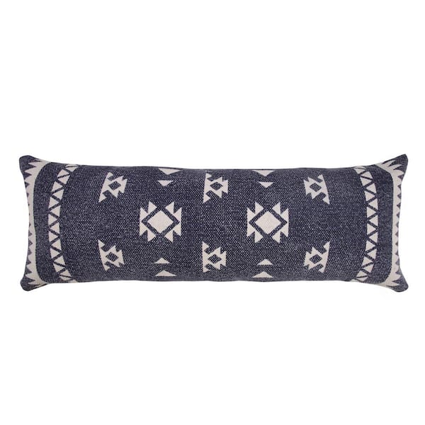 Unbranded Southwestern Navy Blue / White 14 in. x 36 in. Dynamic Denim Geometric Indoor  Throw Pillow