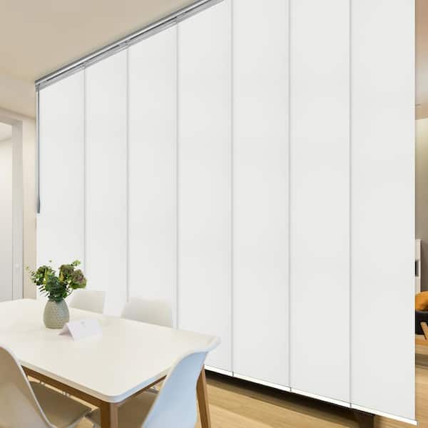 EMOH Griege 110 in. - 153 in. W x 116 in. L Adjustable 7- Panel Satin Nickel Single Rail Panel Track with 23.5 in. Slates