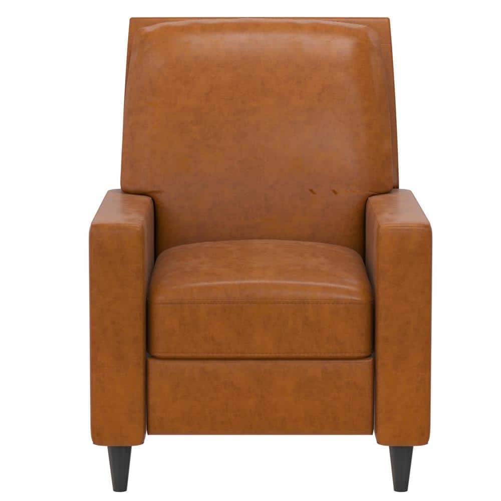 Camel Faux Leather and Velvet Pushback Recliner Accent Chair