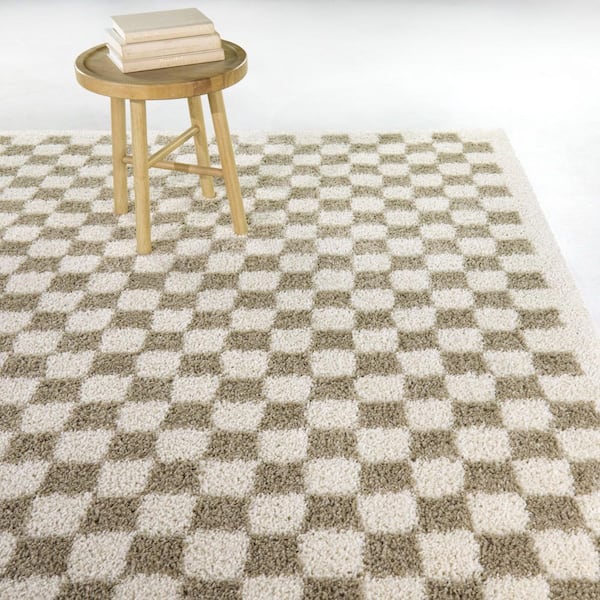 Covey Beige 7 ft. x 7 ft. Square Checkered Shag Area Rug