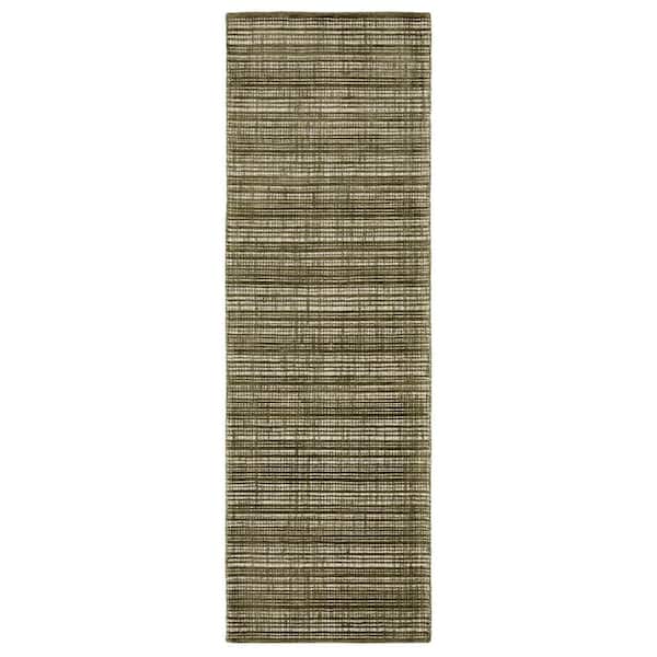 2 ft. x 8 ft. Green Striped Washable Area Rug