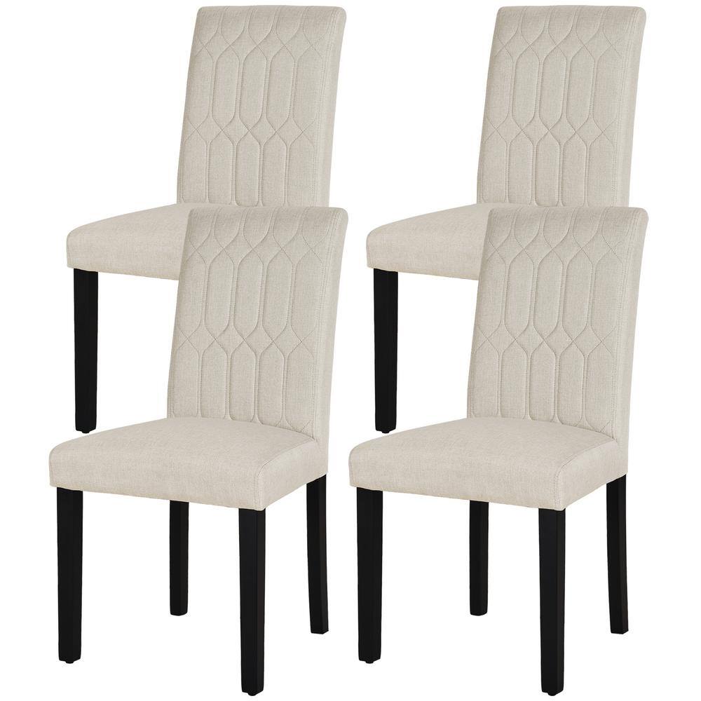 Upholstered Dining Chairs Set of 4, Modern Linen, Solid Wood Legs with Rubber Footpads, Beige Kitchen Table Chairs