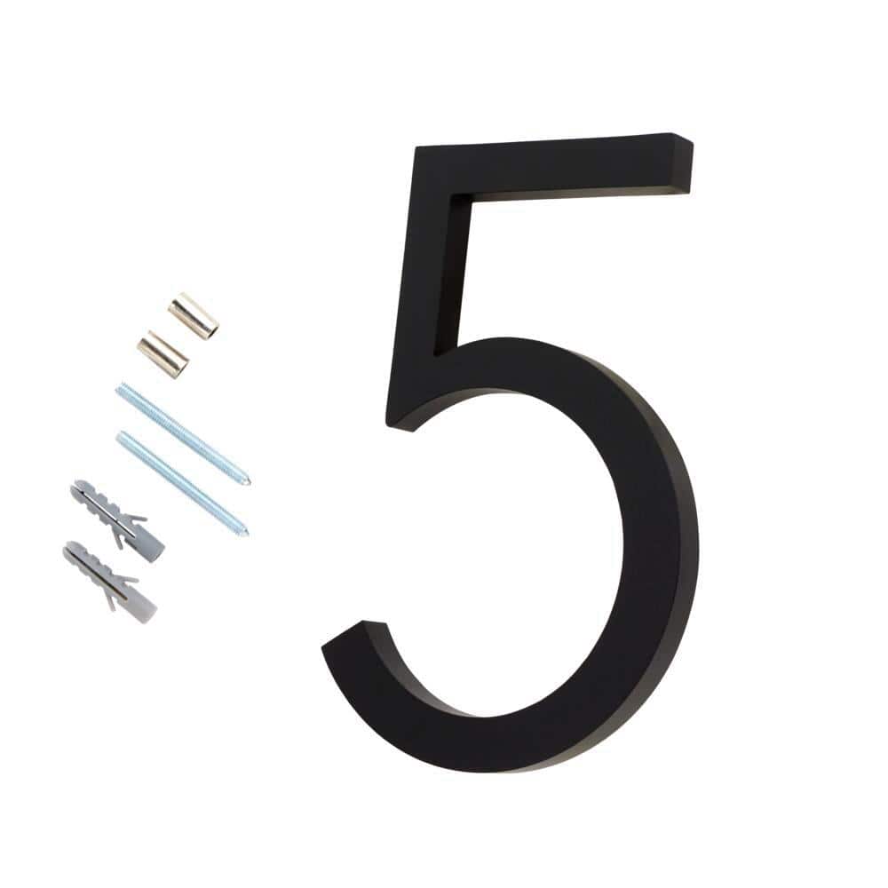 6-Inch Matte Black Aluminum Floating House Number 5