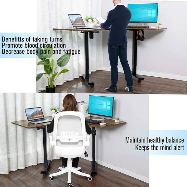 Siavonce 53 In Black And Brown L Shaped Electric Corner Standing Desk With Adjustable Height Ly K Fx06 Fp The Home Depot