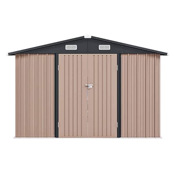 10 ft. W x 12 ft. D Brown Metal Storage Shed with Galvanized Steel Frame, Lockable Door and Vents (100 sq. ft.)