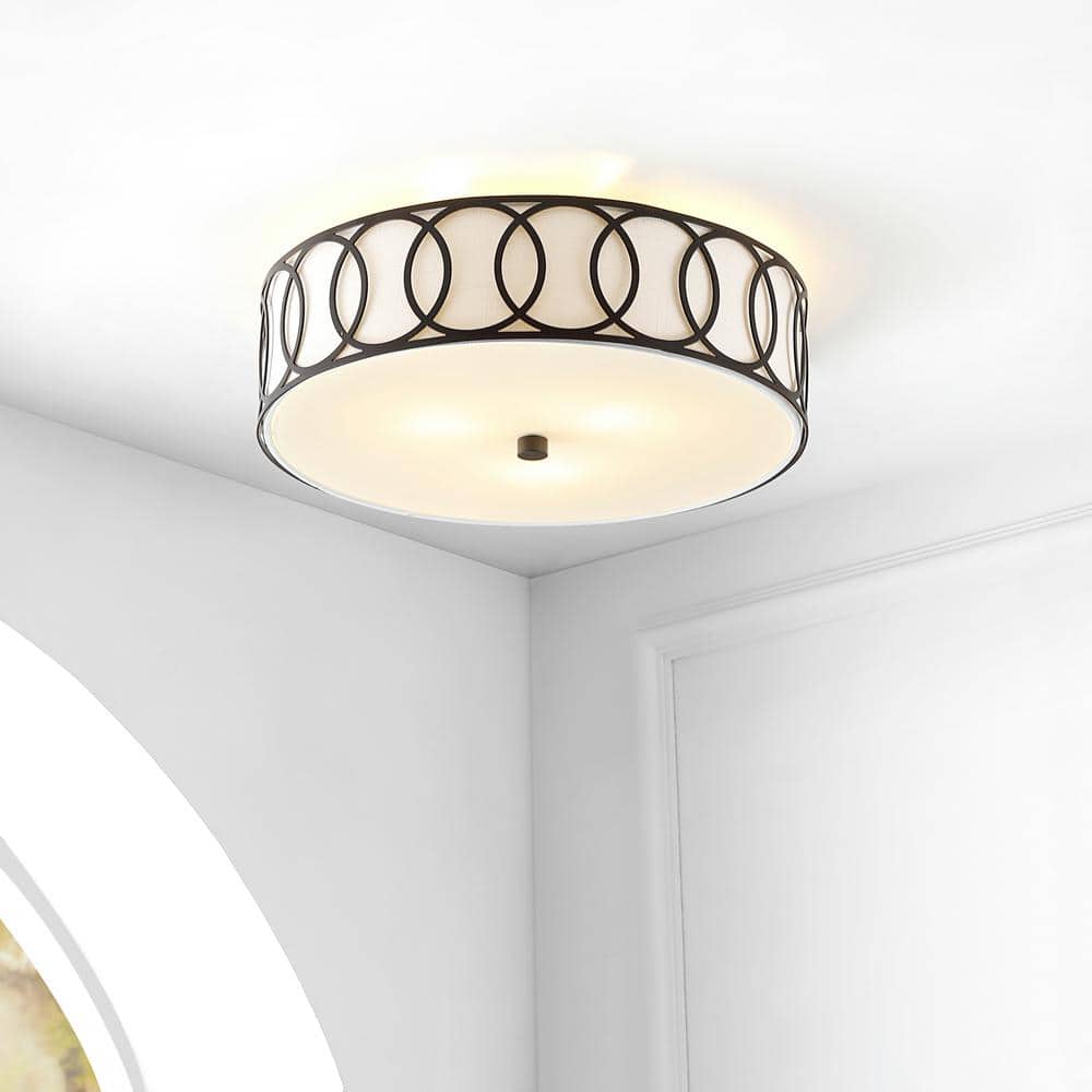 Aubrey Contemporary 15.5" LED Flush Mount in Oil Rubbed Bronze with Linen Shade