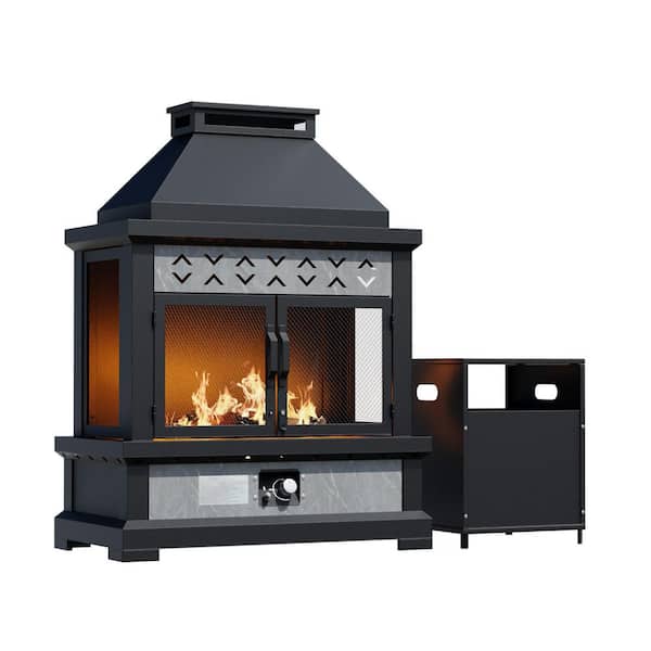 35.5 in. x 47 in. Outdoor Fireplace Steel Patio Propane Fire Pit for Gardens with PVC Waterproof Cover