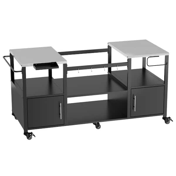 67 in. W Stainless Steel Grill Cart Table Stand for Big Green Egg with Storage Cabinet and Casters