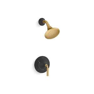 Tone 1-Handle Shower Faucet Trim Kit in Matte Black with Moderne Brass (Valve Not Included)