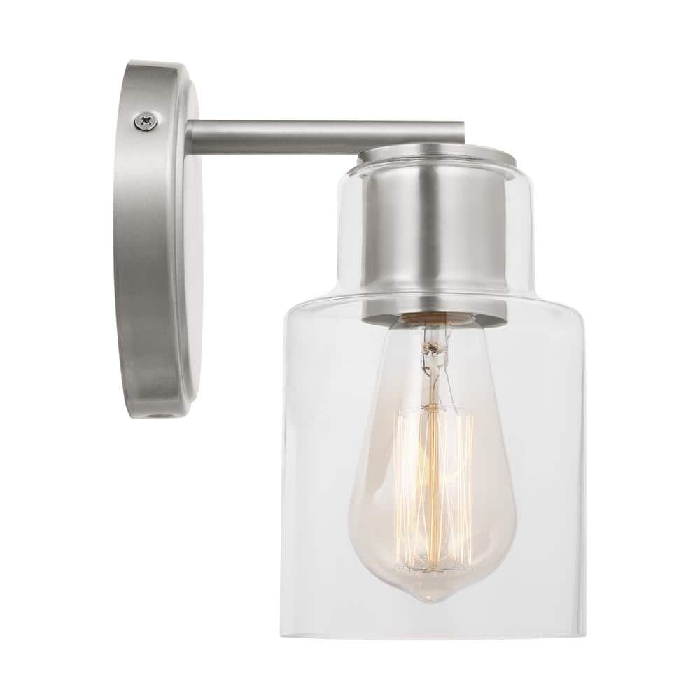 Brushed Steel and Clear Glass Dimmable Wall Sconce