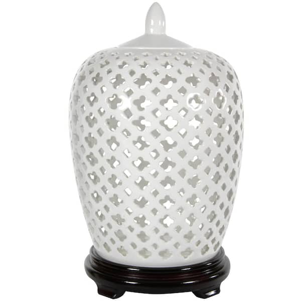 Oriental Furniture 13.25 in. Porcelain Decorative Vase in White