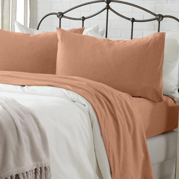 FRESHFOLDS 3-Piece Orange Solid Jersey Knit Cotton Twin Deep Pocket Sheet Set