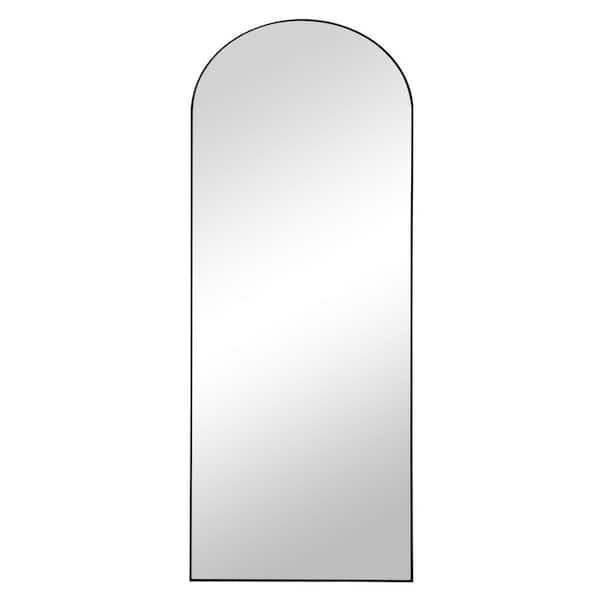 Dovelina 20 in. x 59 in. Classic Arch Top Removable Carved Design Wooden Framed Black Free-Standing Mirror