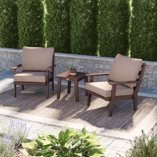 POLYWOOD Grant Park Mahogany 3 Piece Deep Seating Set with Spiced Burlap Cushions PWS458 2 MA146010 The Home Depot