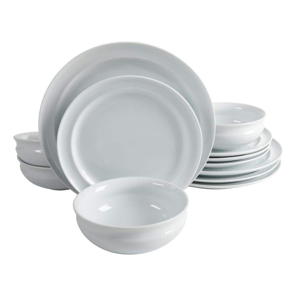 Martha Stewart Living 12-Piece Rim Pattern White Porcelain Dinnerware Set  (Service for 4) 127363.12R - The Home Depot