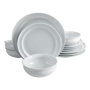 12-Piece Rim Pattern White Porcelain Dinnerware Set (Service for 4)