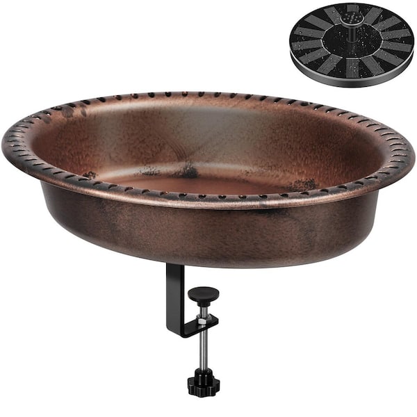 Deck Mounted Oval Bronze Polyresin Bird Bath with Fountain for Railings