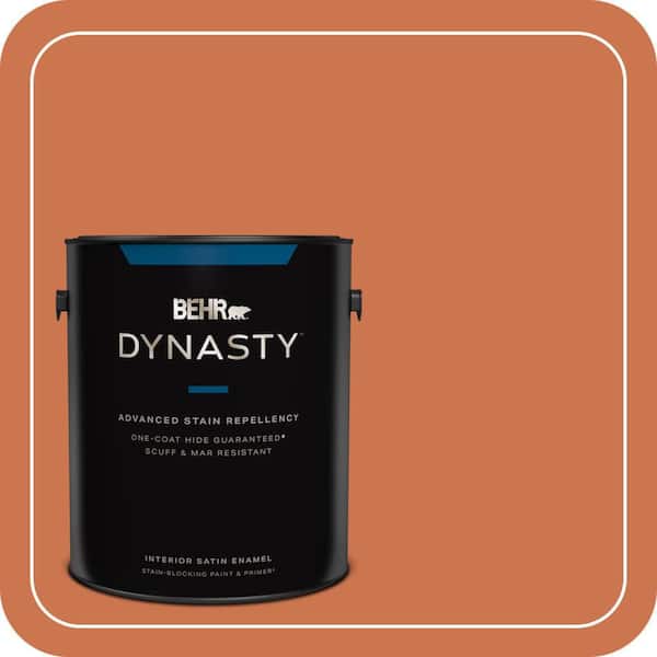 BEHR DYNASTY 1 gal. #PMD-103 Sweet Carrot Satin Enamel Interior Stain-Blocking Paint & Primer