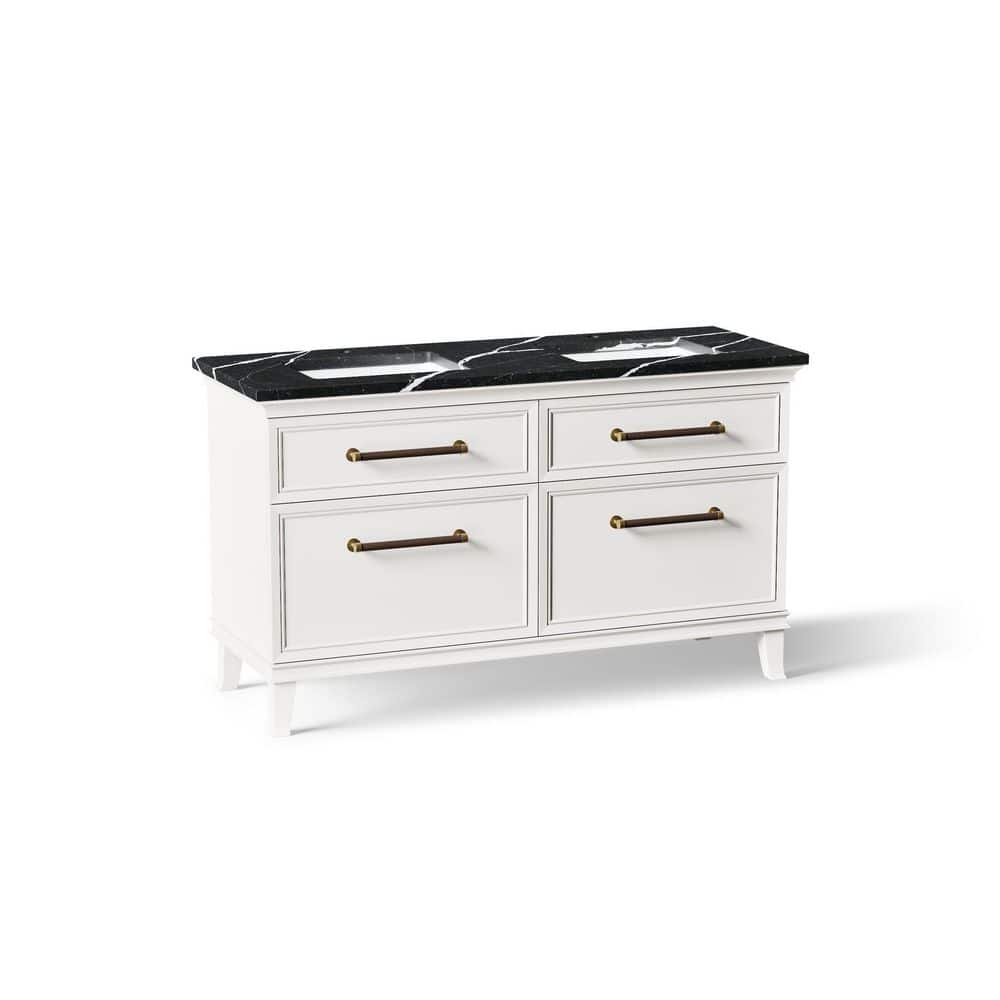 Artifacts 60 in. 2 Basin Freestanding Linen White Bath Vanity with Black Eternal Marquina Quartz Top and Brass Hardware price history on PriceWatchPro