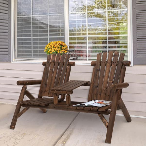Unbranded 2-Seater Wooden Outdoor Adirondack Chairs, Patio Bench Set with Table, Outdoor Lounge Table and Chair Set