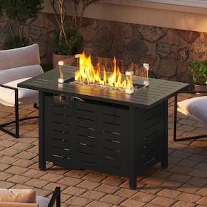 44 in. Outdoor Metal Rectangular Propane Gas Fire Pit Table with Glass Wind Guard and Water-Resistant Cover
