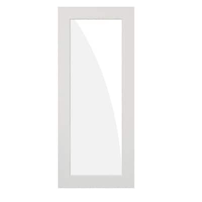 32 in. x 80 in. 1-Lite Clear Solid Hybrid Core MDF Primed Left-Hand Single Prehung Interior Door