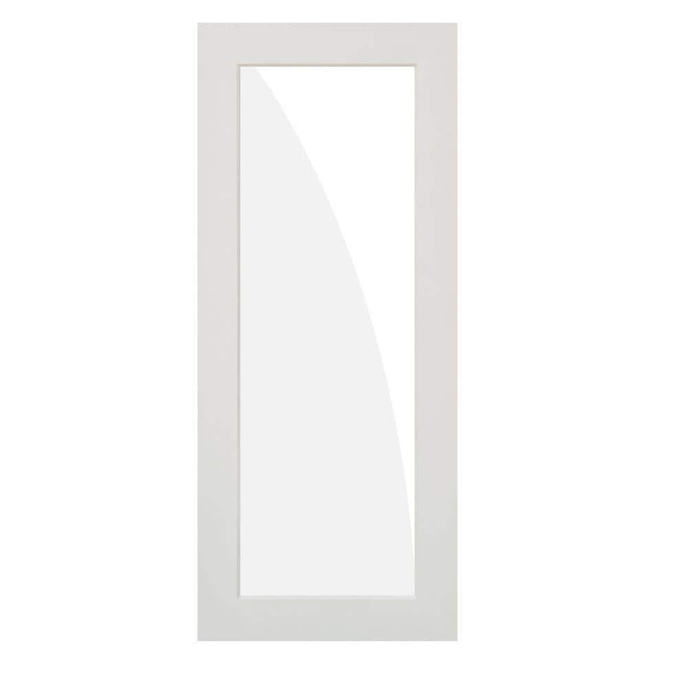 Krosswood Doors 32 in. x 80 in. 1-Lite Satin Etch Solid Core MDF Primed ...