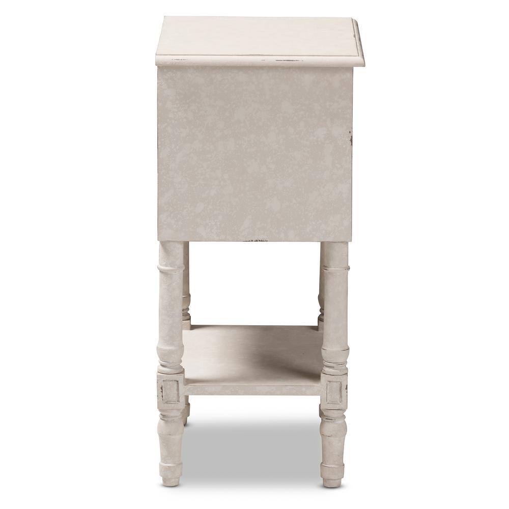 Whitewashed Farmhouse Charm 2-Drawer Nightstand with Bronze Pulls