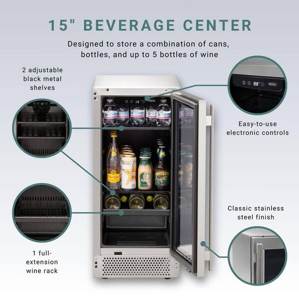 Marvel 15 in. Beverage Center 5 Wine Bottles Plus Can Capacity in