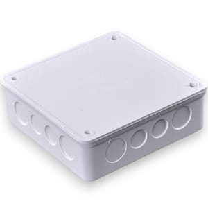 6 in. x 6 in. x 3 in. Junction Conduit Box with 3/4 in. and 1 in. Pre Molded Holes White PVC Plastic Non-Metallic