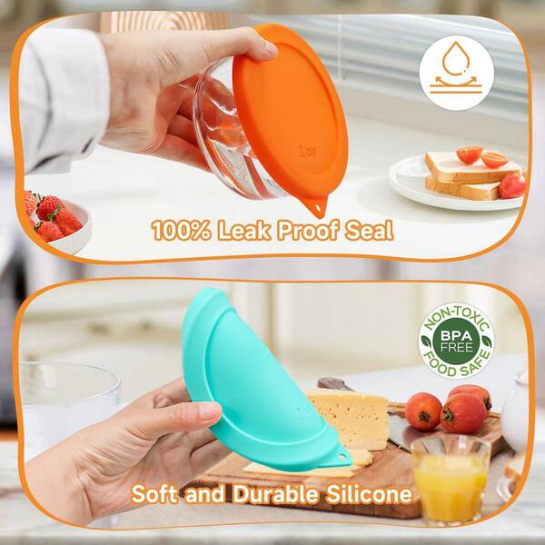 JFVKAF 4 Pack 2 Cup Silicone Leak-Proof Airtight Lid Set for Round Glass Bowl Storage Covers Dishwasher Safe