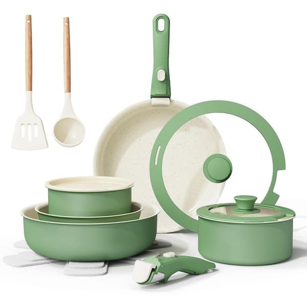 Multi-Pots Aluminum 17-Piece Green Ceramic Nonstick Cookware Set