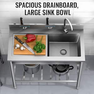 39.3 in. Freestanding Stainless Steel 1-Compartment Commercial Kitchen Sink with Faucet, Basin, Legs, and Undershelf