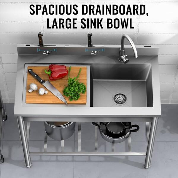 UKISHIRO 19.6 in. D x 39.3 in. W 7.8 gal. Freestanding Laundry/Utility Sink in Stainless Steel with Faucet