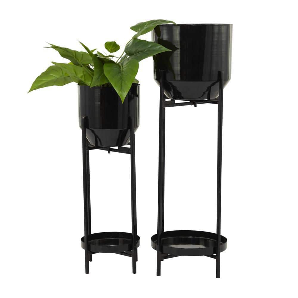 Litton Lane 31 in., and 24 in. Extra Large Black Metal Planter with ...