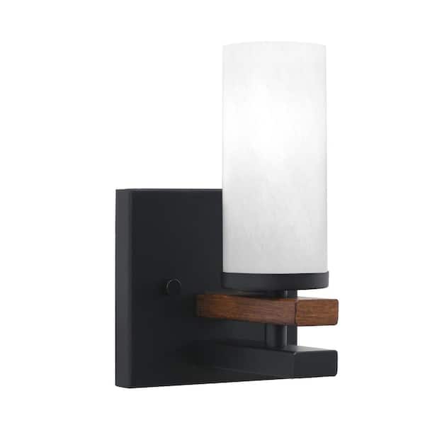 Paris 1-Light Matte Black and Painted Wood-look Metal Wall Sconce