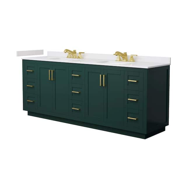 Miranda 84 in. Double Freestanding Green Bath Vanity with White Cultured Marble Top Assembled