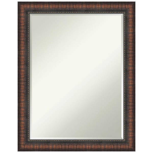 Amanti Art Caleb Brown 22 in. x 28 in. Petite Bevel Farmhouse Rectangle Framed Wall Mirror in Brown