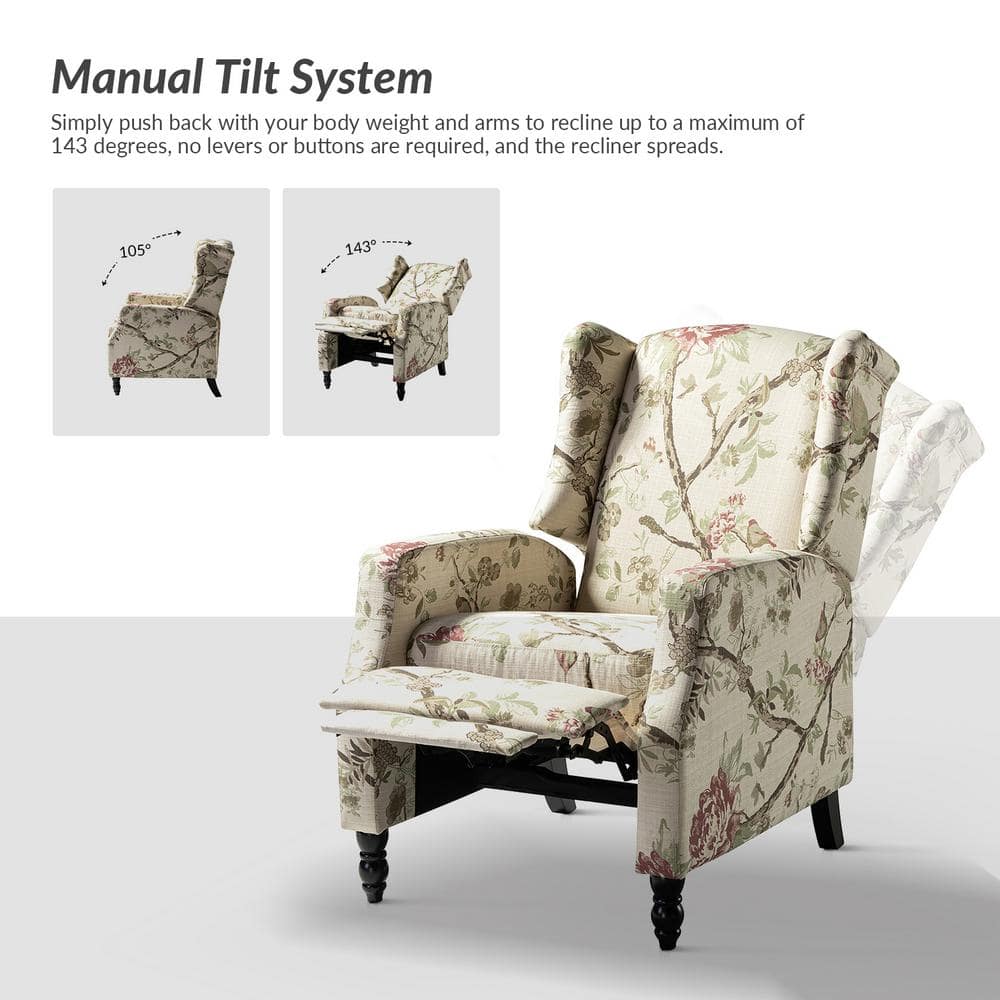 Ergonomic Wingback Recliner with Bird-Inspired Multi-Colored Fabric