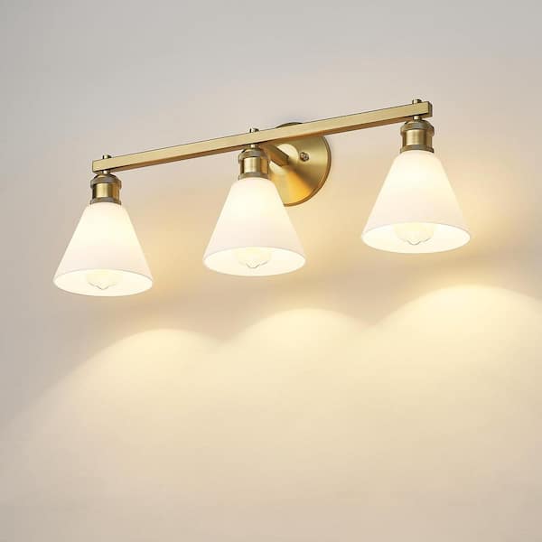 ZACHVO 25.8 in. 3 Light Gold Vanity Light with Milky White Glass Shade Bathroom Lights Over Mirro