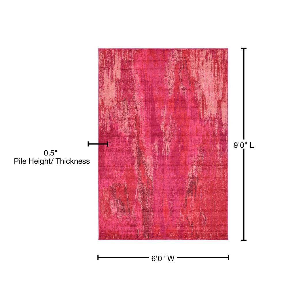 Abstract Pink Bliss 6'x9' Synthetic Easy-Care Area Rug