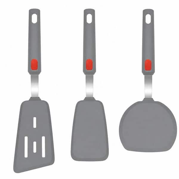 3-Set Silicone Spatula Turner, 600°F Heat Resistant Cooking Spatulas, BPA Free Rubber Spatula Set, Gray