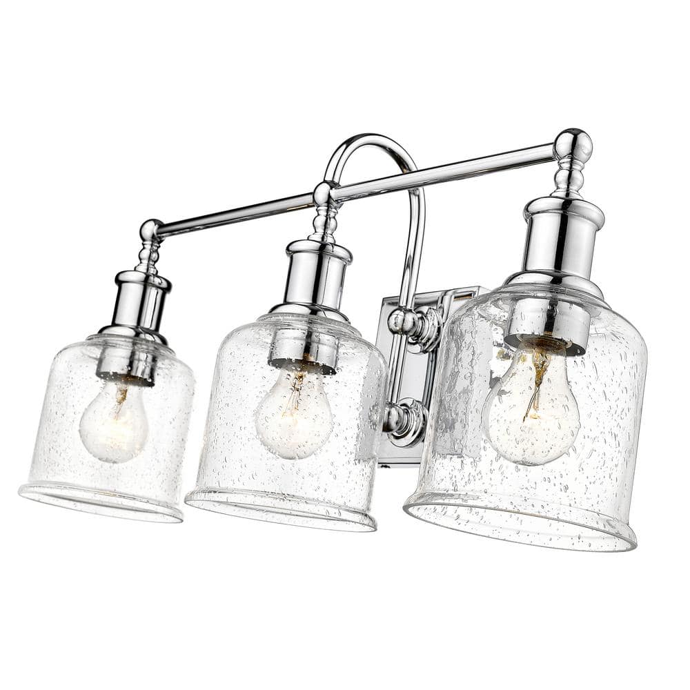 Bryant Chrome 3-Light Vanity with Clear Seedy Glass Shades