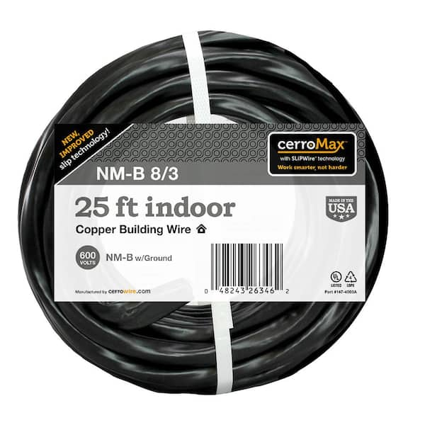 Cerrowire 25 Ft. 8/3 Black Stranded CerroMax SLiPWire Copper NM-B Wire ...