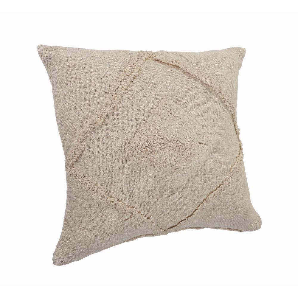 Birch Beige Cotton Double Diamond 20" Square Throw Pillow