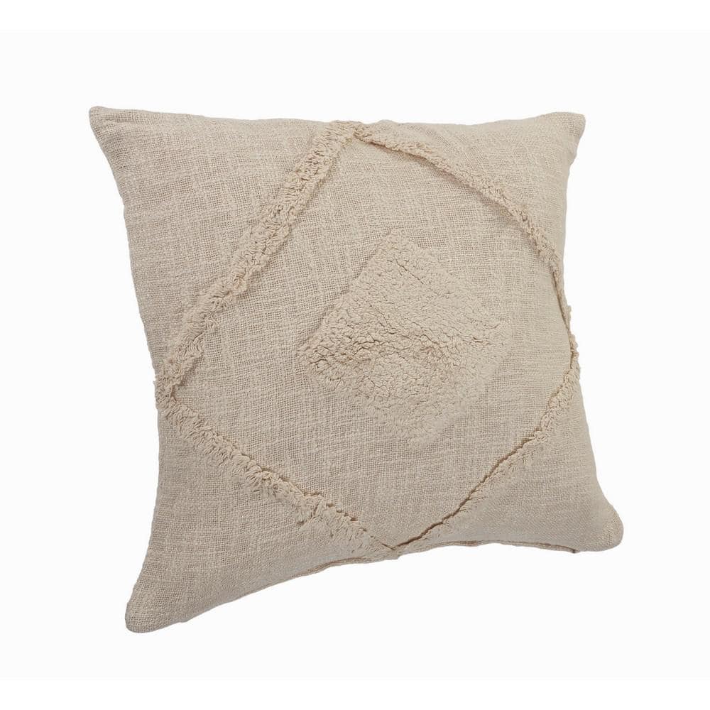 Birch Beige Cotton Double Diamond 20" Square Throw Pillow